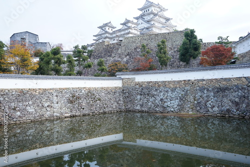 Himeji Castle (Himejijo) reflected in the pond (moat) in Hyogo prefecture, Japan - 日本 兵庫県 姫路城 三国堀 (三国濠) photo