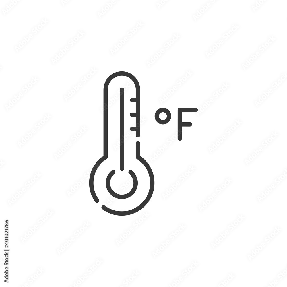 Farenheit thermometer thin line icon. Isolated weather vector illustration Farenheit thermometer thin line icon. Isolated weather vector illustration
