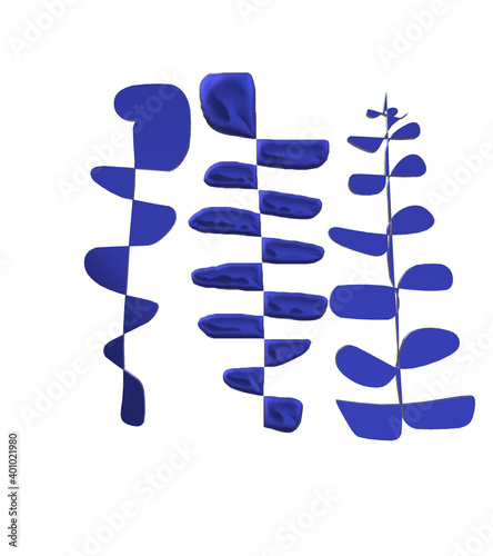 3d many blue colour leaf with white background.