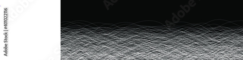 Lines and thread on a black background. White tangled chaos pattern.Chaotic white lines texture. Motley black and white vector background. Black and white chaotic banner. Design for creative banner.