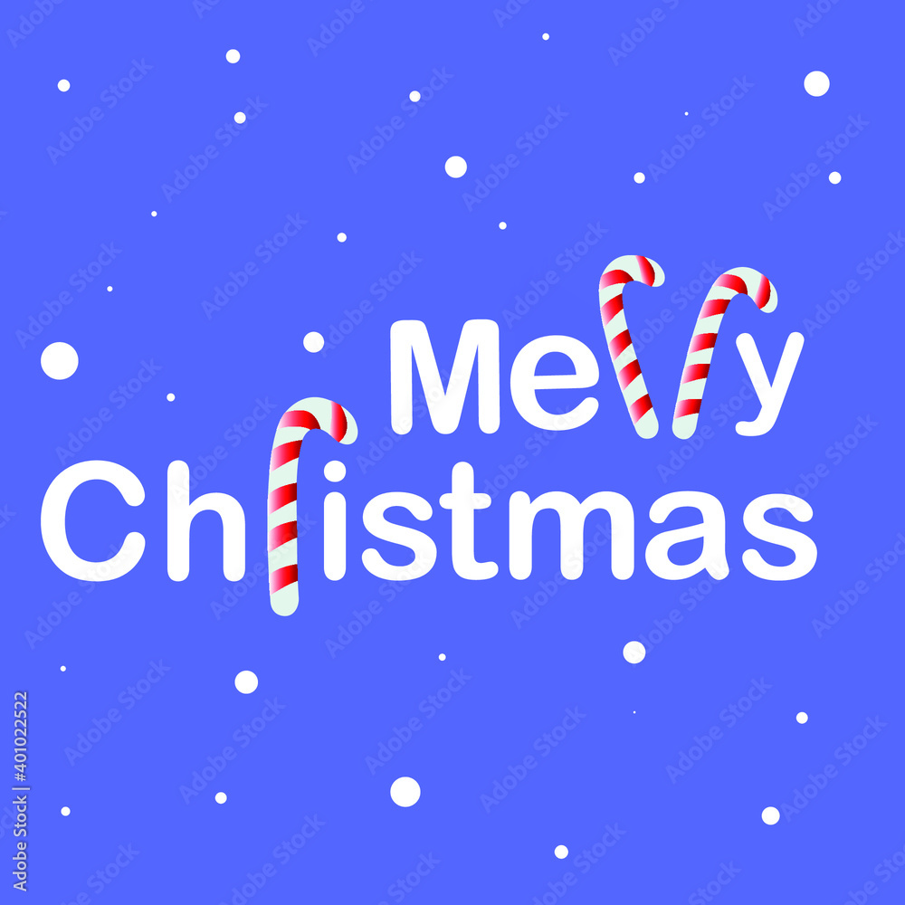 Merry Christmas hand lettering on the blue background with snow.Christmas greeting card. Vector illustration for holiday invitations, banners, postcards, holiday packages, flyers, calendar.