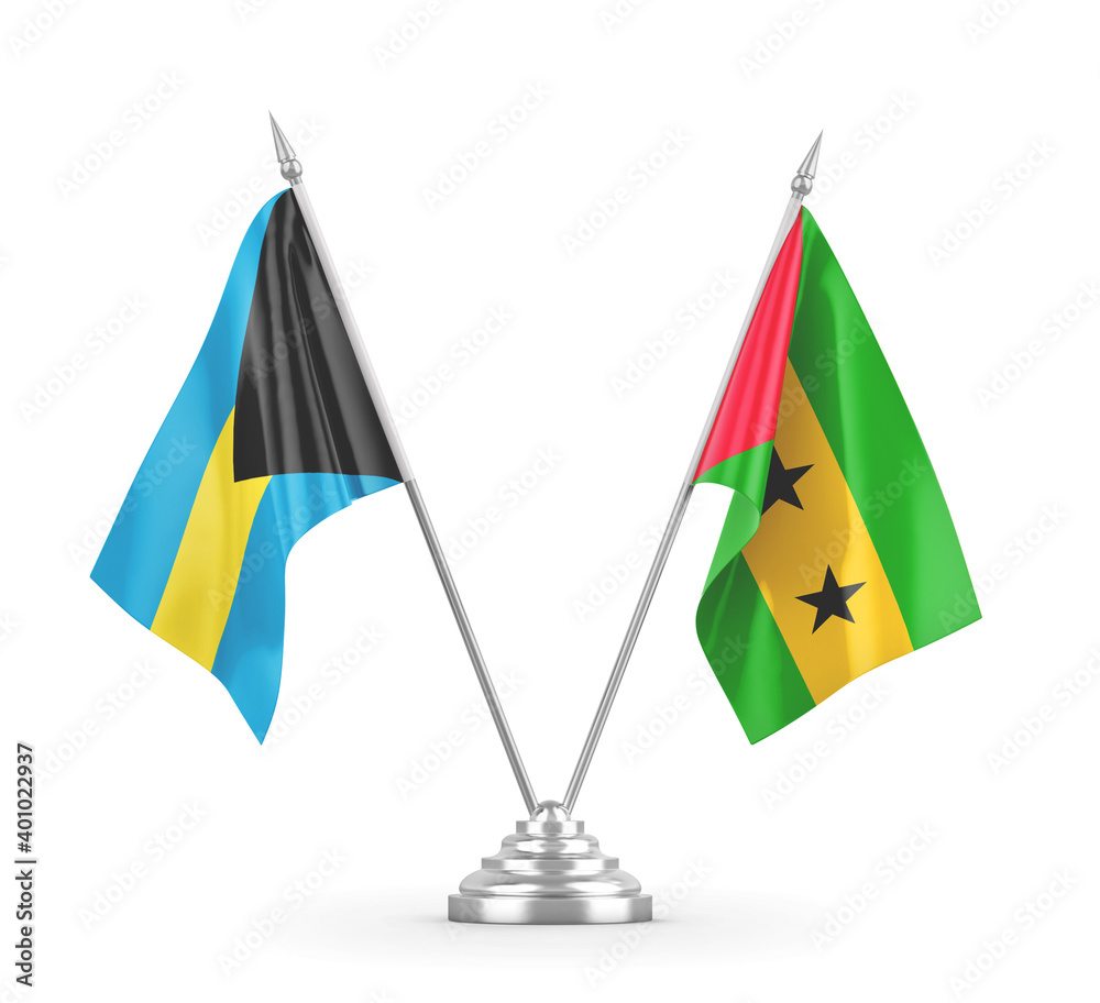 Sao Tome and Principe and Bahamas table flags isolated Sao Tome and Principe and Bahamas table flags isolated