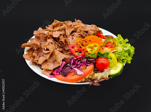Schilderij op canvas Salad Doner Plate - Döner Teller mit Salat - piatto con kebap Kebab Riso Reis