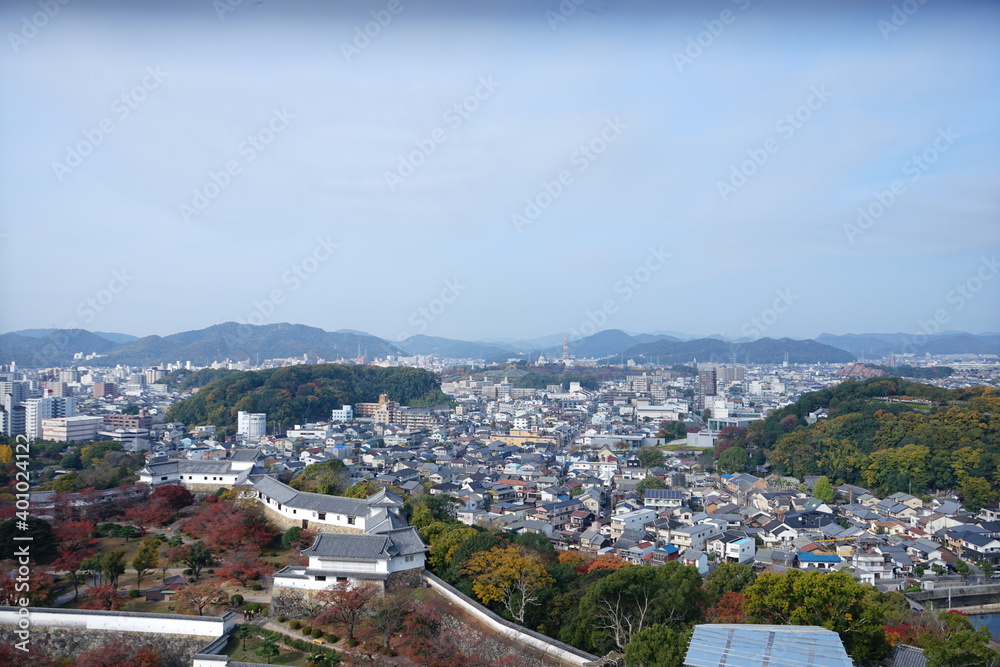 City landscape of Himeji city from top of Himeji Castle (Himejijo) in Hyogo prefecture, Japan - 兵庫県 姫路城 天守閣からの眺望