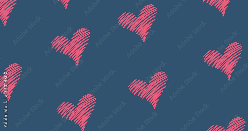 Set of animated backgrounds with hearts in doodle style. Hand drawn cartoon hearts of different colours. Looped video for Valentine's Day.