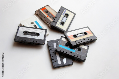 Photo Retro audio cassette tapes isolated on white background