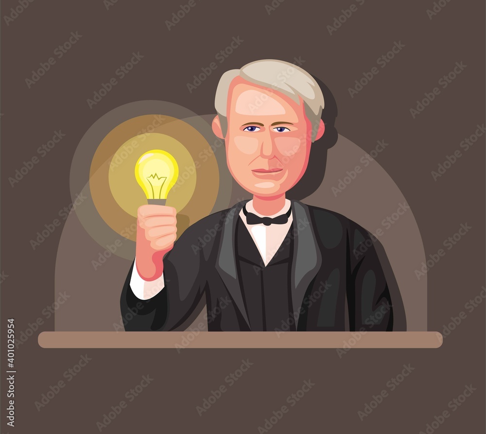 man holding light bulb symbol figure of inventor electric power generator  concept in cartoon illustration vector Stock Vector | Adobe Stock