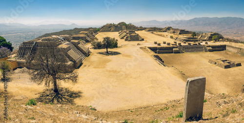Photography Panoramic view of pre-Columbian archaeological site of Monte Alban in Mexico nea