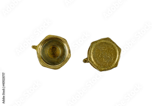 фотографія Plug stopgap nut on the pipe thread 1/2, close up plumbing fixtures on white ba