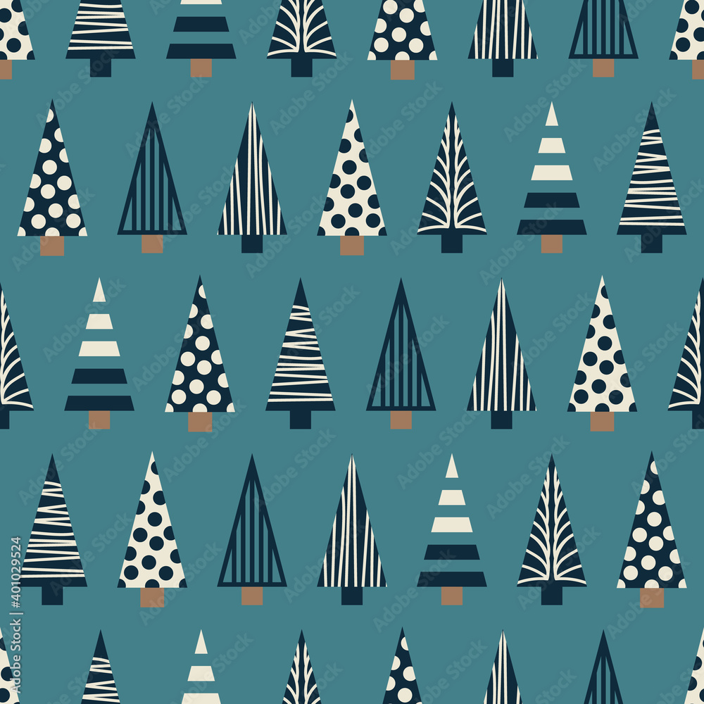 Obraz premium Vector geometric Christmas trees seamless pattern