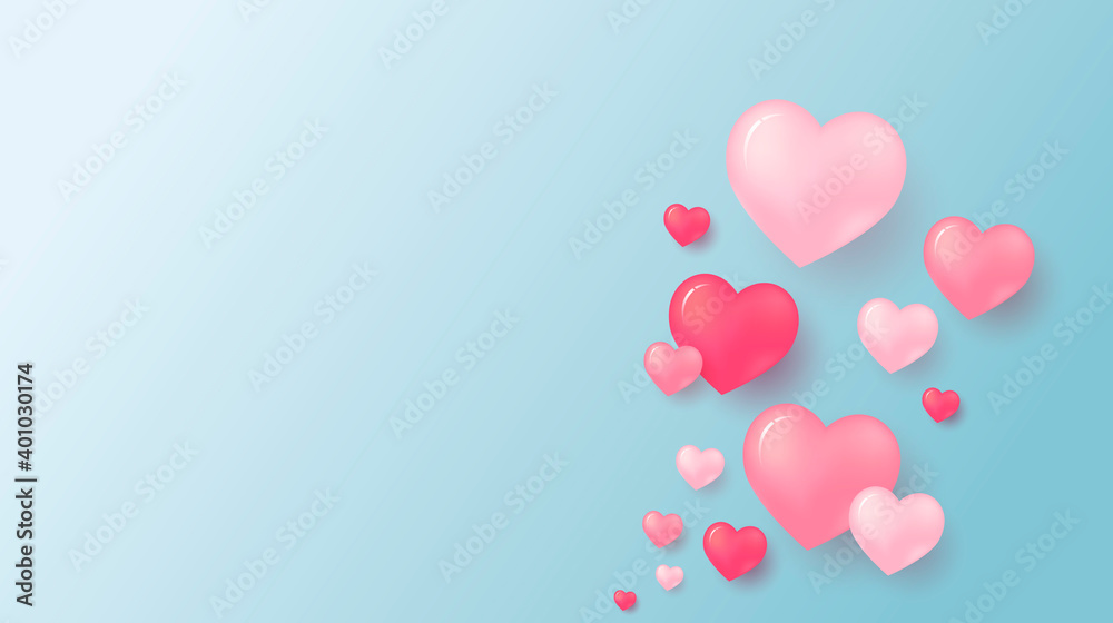 Love concept and valentine's day design of pink hearts with copy space vector illustration