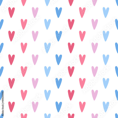 Valentine seamless pattern with red, blue and pink hearts © miumi