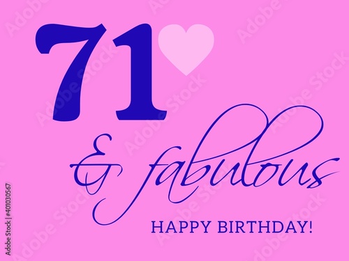 71st happy birthday card illustration in retro style. photo