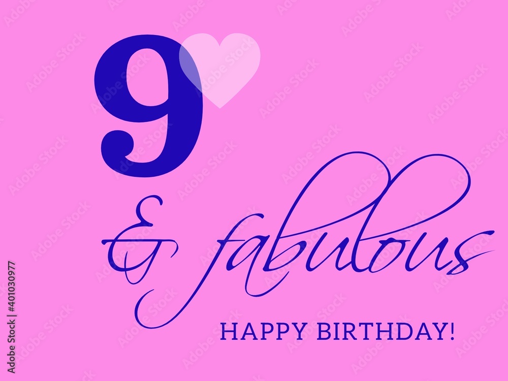 9th happy birthday card illustration in retro style. 9th happy birthday card illustration in retro style.