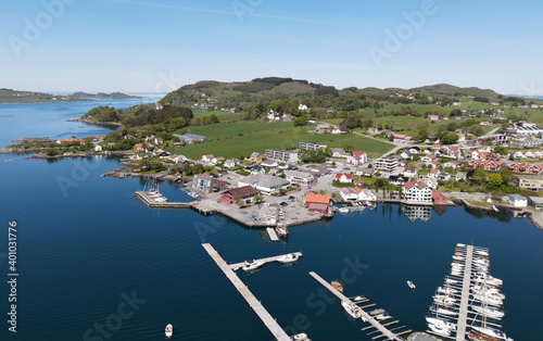 Aerial view of Rennesoy Island and harbour, Rogaland, Norway photo