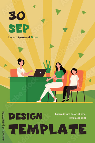 Unhappy mom talking with angry principal director about son isolated flat vector illustration. Cartoon parent sitting in principal room. Education, school and family control concept