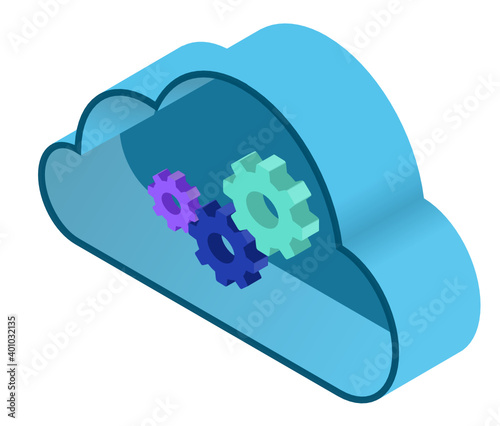 Cloud automation, cloud computing, isometric