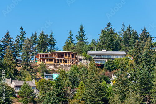 Houses in suburb at Summer in the north America. Luxury houses with nice landscape.