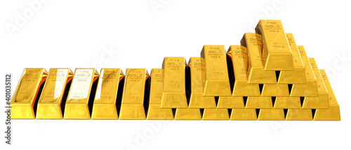 stack gold bars isolated on white background with clipping path