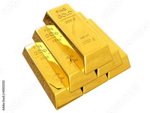 stack gold bars isolated on white background