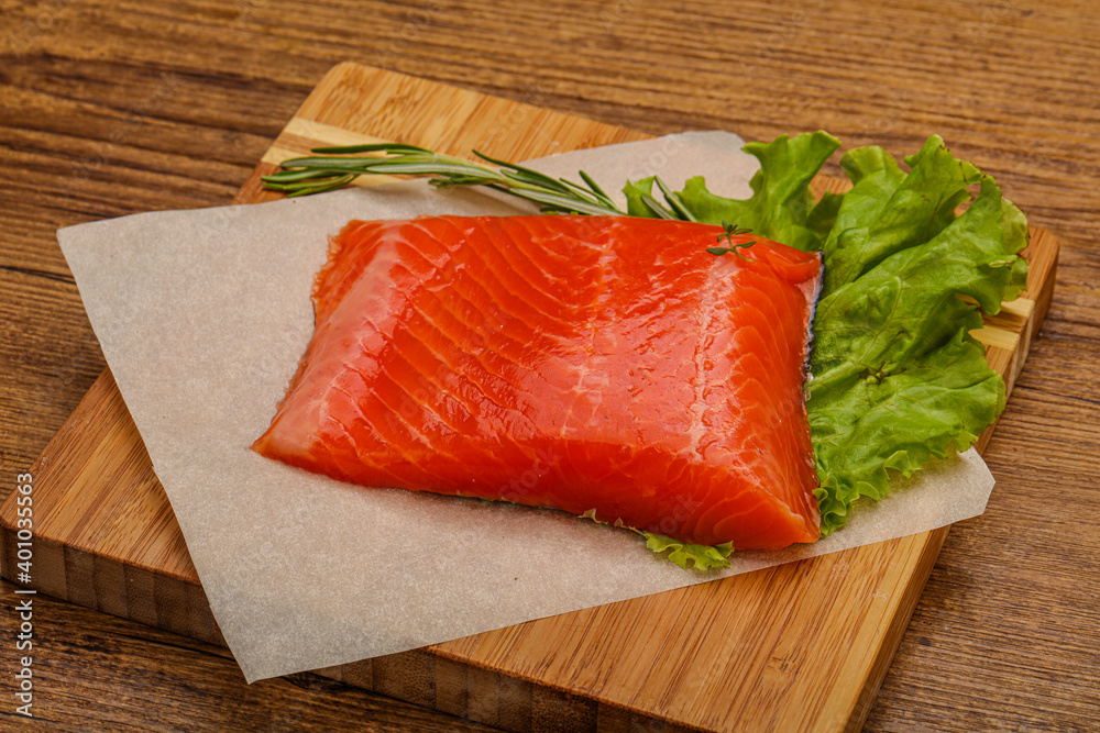 Salmon piece steak served rosemary Salmon piece steak served rosemary