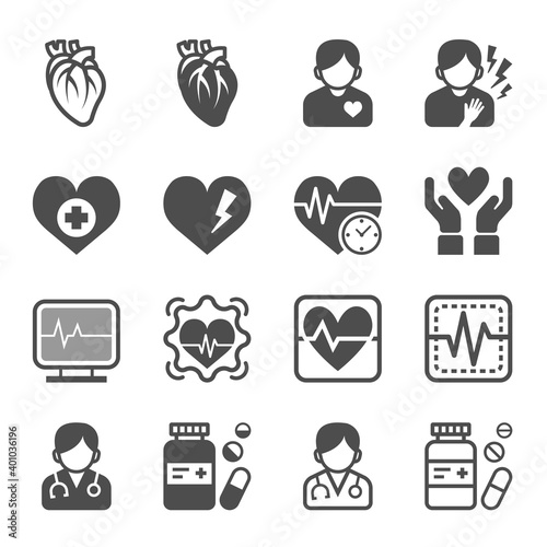Heart disease icon set - Symptoms Causes Treatment Symbol logo design