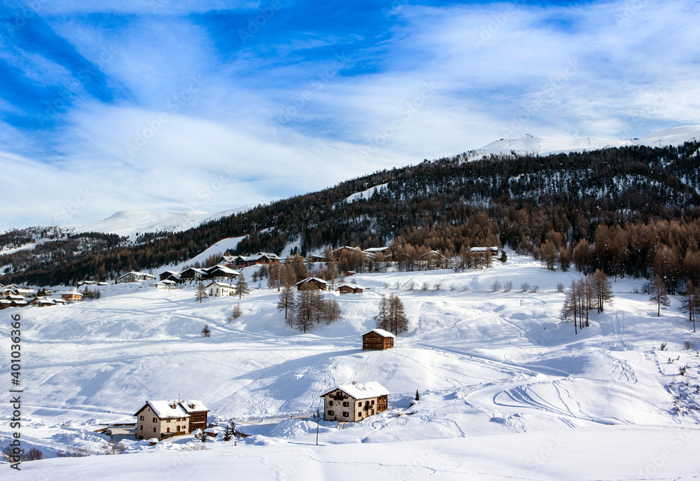 Beautiful winter landscape of the Dolomites mountains in northeastern Italy