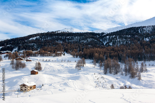 Beautiful winter landscape of the Dolomites mountains in northeastern Italy