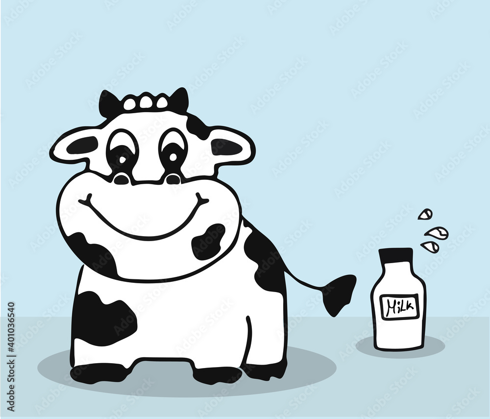 Cow with a bottle of Milk illustration vector Cow with a bottle of Milk illustration vector
