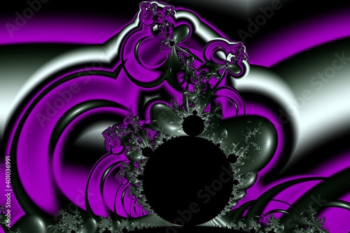 3D fractal art illustration.Abstract illustration in black and purple tones.