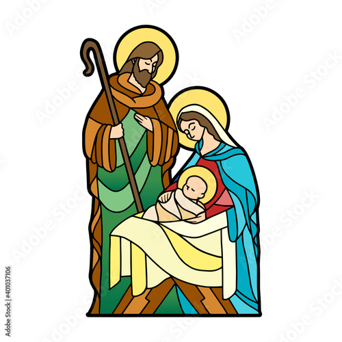 Nativity in stained glass. Christmas season - Vector