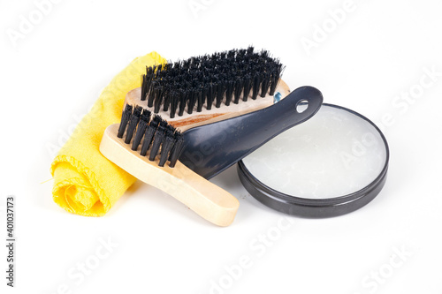 a two brush and polish for shoes cleaning