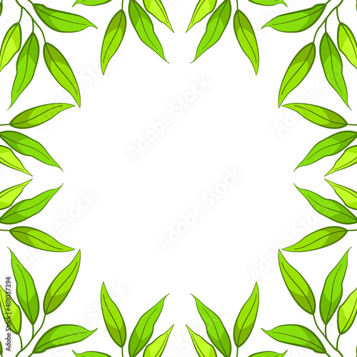 Vector background with tea leaves; for greeting cards, invitations, packaging, posters, banners.