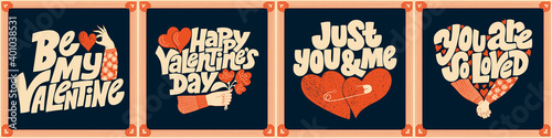 Vector card set for valentines day. Romantic collection for social media, print, t-shirt, card, poster, gift, landing page, web design elements. Hand-drawn lettering typography. Doodle illustration.