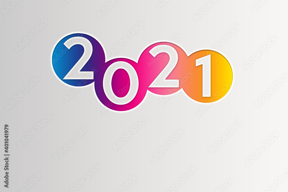 2021 New Year Card Background. Greetings card with empty space for your text on white gradient background. Colorful design