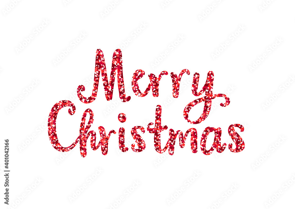 Merry Christmas Hand Drawn Lettering Greeting Card - Classical Red Glitter Design Merry Christmas Hand Drawn Lettering Greeting Card - Classical Red Glitter Design