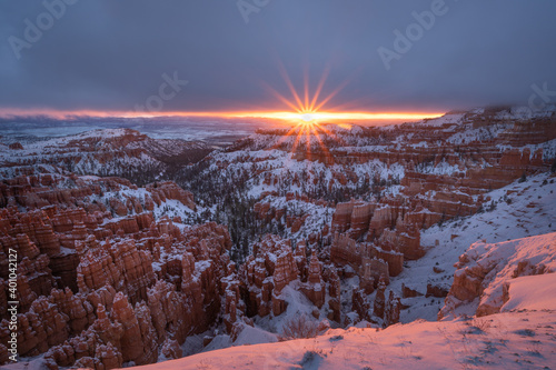 Sunrise Over Snow Covered Hoodoos 