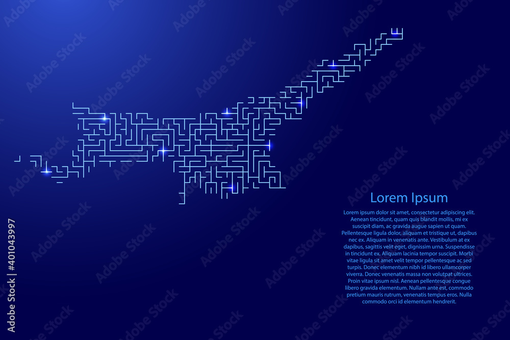 Turkish Republic Of Northern Cyprus map from blue pattern of the maze grid and glowing space stars grid. Vector illustration. Turkish Republic Of Northern Cyprus map from blue pattern of the maze grid and glowing space stars grid. Vector illustration.