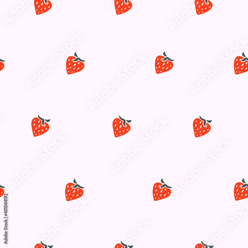 Red love strawberries seamless pattern. Valentines day trendy cute illustration on white background. with sweet berries. Love and Valentine's day concept. Hand drawn designs for greeting cards, print