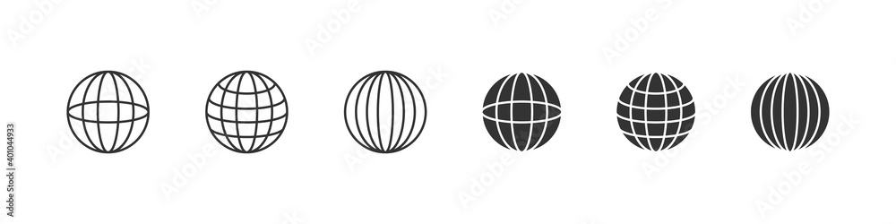 Globe icons. Globe sign concept. World international earth globe icon set. Linear style. Vector illustration Globe icons. Globe sign concept. World international earth globe icon set. Linear style. Vector illustration