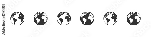 Earth icons. World international earth globe icon set. Linear style. Vector illustration