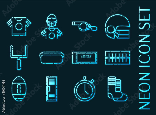 Set of American football glowing neon icons.