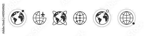 Earth icons. Globe icons with moon. World international earth globe icon set. Trendy style. Vector illustration