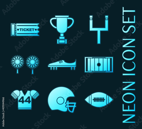 Set of American football glowing neon icons.