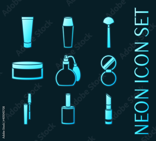 Set of Cosmetic glowing neon style icons
