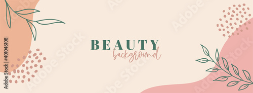 Minimal floral abstract long banner. Vector background with organic shapes and copy space for text. Facebook cover