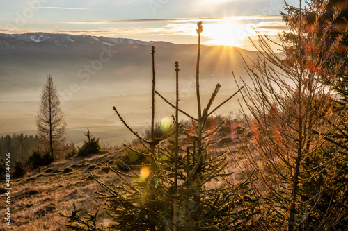 Sunset scene, Helpa village, Slovakia photo