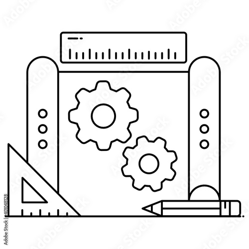 
Draft Engineering, flat outline icon of prototyping 
