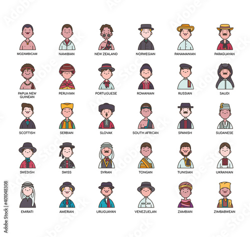 Nationality 4 man , Thin Line and Pixel Perfect Icons