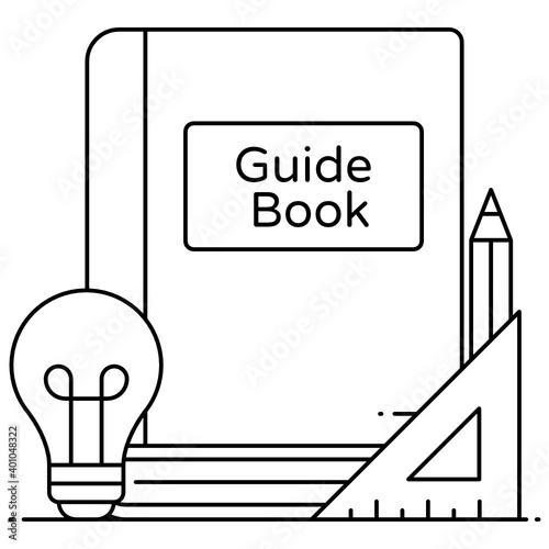 
A book with brand guidelines, flat outline concept icon 

